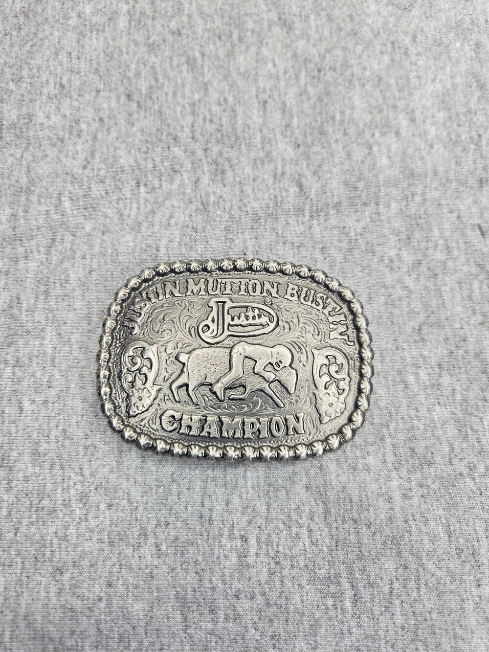 1996 Justin Boots Mutton Bustin Champion Youth Rodeo Belt Buckle